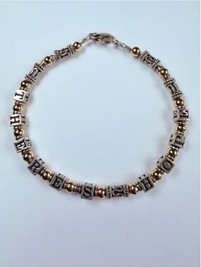 Two Tone "Hope" Letter Block 925 Sterling Silver Custom Charm Bead Bracelet